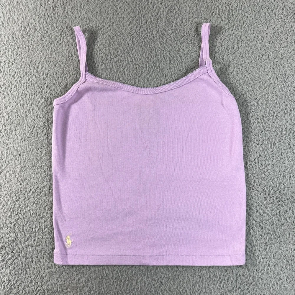 Ralph Lauren Camisole Girls XL Purple Cotton Ribbed Logo Tank Top VTG NWT